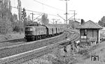 118 011 fährt mit N 5891 (Würzburg - Lauda) aus dem Bahnhof Geroldshausen, zwei Jahre zuvor noch eine 23er Leistung. (07.05.1977) <i>Foto: Burkhard Wollny</i>