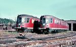 Die abgestellten ET 11 02 und ET 11 03 im AW Stuttgart-Bad Cannstatt. Beide Fahrzeuge wurde 1967 verschrottet. (09.05.1964) <i>Foto: Rolf Hahmann</i>