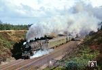 012 101 röhrt mit dem E 1806 durch den Lathener Einschnitt. (19.04.1973) <i>Foto: Robin Fell</i>