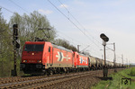 185 582 und 185 588 der Häfen und Güterverkehr Köln (HGK) mit DGS 95016 nach Flörsheim bei Thüngersheim. (06.04.2011) <i>Foto: Wolfgang Bügel</i>