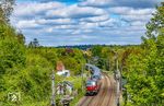 DSB 3207 mit RJ 385 (København H ab 8.22 - Praha hl.n. an 21.25 Uhr) bei Schleswig. (05.05.2026) <i>Foto: Thorsten Eichhorn</i>