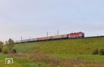 Im abziehenden Hochnebel ist 243 005 mit einem Sonderzug nach Usedom auf der Neubaustrecke zum Leipziger Flughafen bei Leipzig-Neue Messe unterwegs. (25.04.2026) <i>Foto: Ralf Opalka</i>