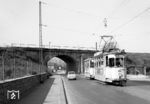 Tw 107 (MAN, Baujahr 1925) mit Bw 173 auf der Linie 3 zum Hauptbahnhof in der Mergentheimer Straße nahe der Haltestelle Dallenbergbad. (10.1961) <i>Foto: Reinhard Todt</i>