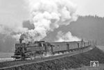 Beim Fotohalt nahe Erbach (Westerw) gelang doch noch eine halbwegs akzeptable Zugaufnahme mit 82 021 vor dem Sonderzug E 41009. (09.01.1972) <i>Foto: Wolfgang Bügel</i>