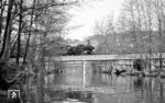 Die Crailsheimer 38 3156 überquert mit P 2526 (Lauda- Crailsheim) die Tauberbrücke in Bad Mergentheim. (20.03.1966) <i>Foto: Reinhard Gumbert</i>