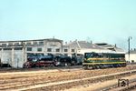 Eine Lok der Reihe JZ 01 schleppt eine Tenderlok am Depot in Beograd und begegnet einer Diesellok der JZ-Reihe 661 amerikanischen Ursprungs. (12.10.1969) <i>Foto: Chris Gammell, Slg. A. Sinn</i>