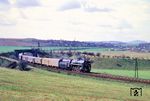 CSD 475.141 mit einem Schnellzug auf der Strecke Brno (Brünn) - Kyjov (Gaya) bei Krenovice (Krenowitz) in Südböhmen. (02.04.1972) <i>Foto: Chris Gammell, Slg. A. Sinn</i>