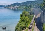"Belle Train"-Sonderzug DRC 4421 von Lindau nach Singen (Htwl) mit Zuglok 01 1104 und Schlusslok SBB Re 4/4 11387 am Bodensee zwischen Überlingen und Sipplingen. (06.06.2026) <i>Foto: Joachim Schmidt</i>