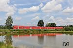 Wegen der Sperrung des Pegnitztals sind weiterhin die Regionalexpresszüge mit der BR 612 zwischen Hof und Nürnberg wie hier der RE 3466 bei Wiesau (Oberpf) über Marktredwitz und Weiden (Oberpf) unterwegs. (23.06.2026) <i>Foto: Joachim Bügel</i>