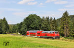 Bei Luhe-Wildenau Grünau befördert 218 416 den Lr 70707 von Cottbus nach Kempten (Allg). (23.06.2026) <i>Foto: Joachim Bügel</i>