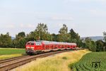Ordentlich Krawall veranstaltete 218 403 auch vor dem RE 4862 nach Hof in der Steigung bei Oberthölau. (23.06.2026) <i>Foto: Joachim Bügel</i>
