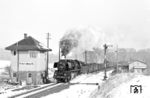 50 3536 vom Bw Nossen passiert mit N 61348 nach Nossen die Blockstelle Rothschönberg zwischen Deutschenbora und Militz-Roitzschen. (25.02.1983) <i>Foto: Thomas Fischer</i>