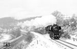 50 3536 mit N 61345 im Tal der Freiberger Mulde auf dem Weg nach Nossen bei Gleisberg nahe Roßwein. (23.02.1983) <i>Foto: Thomas Fischer</i>