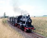 Am 23.09.1967 hatte der Verein der Eisenbahnfreunde (VdEF) um Carl Bellingrodt zu einer Sonderfahrt auf der Butzbach-Licher Eisenbahn(BLE) eingeladen. Das BLE-Urgestein, die BLE 142 (Krauss 8338/1925), bespannte den Sonderzug. Zwischen dem Bahnhof Hof und Dorf Güll gab es einen Fotohalt, den Ulrich Hesse für ein Bild nutze. (23.09.1967) <i>Foto: Ulrich Hesse</i>