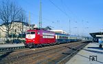 103 162 fährt mit dem Kurz-IC 646 "Hellweg" (Dortmund - Wuppertal - Köln) in Solingen-Ohligs (heute Solingen Hbf) ein. (30.01.1991) <i>Foto: Joachim Bügel</i>