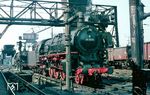 Die Osnabrücker 01 1080 vor ihrer Kohle gefeuerten Schwesterlok 01 1078 auf der Grube im Bw Hamburg-Altona. (05.1966) <i>Foto: Rolf Hahmann</i>