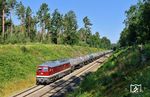 142 001 der Erfurter Bahnservice Gesellschaft mit einem leeren Kesselwagenzug von Camburg nach Zeitz bei Bad Klosterlausnitz. (16.07.2026) <i>Foto: Ralf Opalka</i>