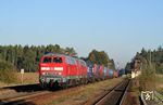 Die Mühldorfer 225 804 (ex 218 004) und 225 805 (ex 218 005) fahren mit IKE 50651 aus dem Bayerischen Chemiedreieck in den Bahnhof Tüßling ein. (27.10.2005) <i>Foto: Stefan von Lossow</i>