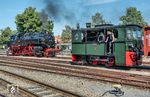 Während der Jubiläumsveranstaltung des Deutschen Eisenbahn-Vereins (DEV) trafen 86 1744 der PRESS und Kastenlok 3 "PLETTENBERG" im Bahnhof Bruchhausen-Vilsen aufeinander.  (29.07.2026) <i>Foto: Joachim Schmidt</i>