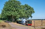 Nach dem Fotohalt startet Lok 3 "PLETTENBERG" mit dem Fotogüterzug weiter nach Heiligenberg. (29.07.2026) <i>Foto: Joachim Schmidt</i>