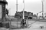 Die letzten preußischen G 7 in Westdeutschland liefen bei den Hüttenwerken Oberhausen AG (HOAG) im Werksverkehr, u.a. zwischen dem Stahlwerk in Oberhausen und dem Rhein-Hafen in Walsum. Dort traf Jürgen Hagemann die Lok 8 an, die 1917 von Henschel direkt an die Gutehoffnungshütte Aktienverein für Bergbau und Hüttenbetrieb in Oberhausen-Sterkrade geliefert worden war. (1955) <i>Foto: Jürgen Hagemann</i>