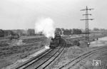 HOAG Lok 8 auf der Verbindungsbahn vom Walsumer Südhafen zu den Hüttenwerken Oberhausen. (1955) <i>Foto: Jürgen Hagemann</i>