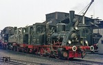 89 7159, damals im  Privatbesitz von Gerhard Moll, vor dem Lokzug aus Bochum-Dahlhausen mit 90 009 und 66 002 in Stolberg.  (02.04.1976) <i>Foto: Wolfgang Bügel</i>
