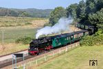 Mit einem langen Pfiff fährt 99 4011 vor dem P 108 in Garftitz ein. (03.09.2026) <i>Foto: Joachim Schmidt</i>