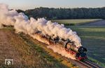 Die ehemaligen Reichsbahn-Loks 50 3654 und 52 8139 mit einem Fotogüterzug kurz vor Beekbergen. Die VSM besitzt mittlerweile 19 eigene ehemalige deutsche Dampflokomotiven, von denen die meisten betriebsbereit sind. (06.09.2026) <i>Foto: Joachim Schmidt</i>