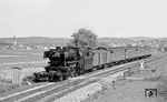023 038 mit dem aus einer schönen Wagengarnitur gebildeten Samstagszug P 3734 von Crailsheim nach Heilbronn bei Sulzdorf kurz vor Schwäbisch Hall-Hessental. (15.05.1971) <i>Foto: Burkhard Wollny</i>