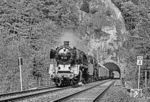 Den zweiten Sonderzug an diesem Tag bespannten 50 622 und 23 105, die am Rothenfelstunnel bei Rupprechtstegen unterwegs waren. (18.05.1985) <i>Foto: Karsten Risch</i>