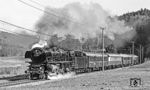 01 1066 mit dem "Nostalgie Istanbul Orient Express" auf der Albtalbahn zwischen Marxzell und Frauenalb. (07.04.1984) <i>Foto: Karsten Risch</i>