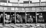 Noch ein Abschiedsbild der 18 323 im Schuppen des Bw Frankfurt/M-2, mit den im Spalier stehenden 50 3062, 50 1920 und 50 756. (01.01.1967) <i>Foto: Reinhard Gumbert</i>