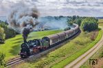 58 1111 hatte den "Henkelzug" auf der Rampe zwischen Wassertrüdingen und Cronheim am Haken. (21.09.2026) <i>Foto: Joachim Schmidt</i>