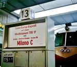 Zugzielanzeiger des TEE 17 "Mediolanum" an Geis 13 in München Hbf. (06.1968) <i>Foto: Ulrich Hesse</i>