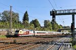 Nach 55 Jahren verabschiedet 101 110 den IC 1 mit dem Sonderzug IC 111 (Hamburg-Altona - München) in Haan-Gruiten. (07.10.2026) <i>Foto: Joachim Bügel</i>