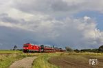 245 027 vor "dramatischer Wolkenbildung", wie Carl Bellingrodt eine solche Szene in seinen Listen bezeichnete, mit AS 1438 nach Westerland (Sylt) bei Morsum. (31.08.2026) <i>Foto: Joachim Bügel</i>