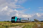 245 201 mit RE 11016 aus Hamburg-Altona kurz vor dem Ziel seiner Reise bei Morsum auf Sylt. (31.08.2026) <i>Foto: Joachim Bügel</i>