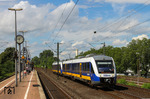 Die Strecke Köln - Kleve wird von Zügen der Nord-Westbahn (NWB) bedient. Der "Niers-Express" ist hier mit zwei Triebwagen der Baureihe 648 als NWB 75029 aus Kleve in Düsseldorf-Hamm unterwegs. (07.07.2012) <i>Foto: Joachim Bügel</i>