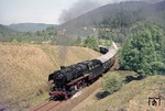 Das absehbare Ende der Strecke Goslar - Altenau/Harz bescherte der Bahn im Jahr 1976 zahlreiche Abschiedsfahrten wie diese mit 044 534 bei Lauthental. (23.05.1976) <i>Foto: Wolfgang Bügel</i>