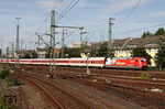 101 081 mit der Werbung eines Oldenburgers Fotogroßhändlers vor dem Autozug 1350 nach Narbonne in Düsseldorf-Friedrichstadt. (17.08.2012) <i>Foto: Wolfgang Bügel</i>