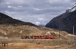 Extrazug 3911 mit ABe 4/4 Nr. 35 der Rhätischen Bahn (Rhb) bei Bernina Lagalb. Der Zug hat hier eine Höhe von 2099 m ü.M. erreicht. (15.10.1988) <i>Foto: Ulrich Neumann</i>