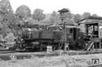 Die 1953 vom VEB Lokomotivbau Karl Marx in Babelsberg gebaute 750 mm Schmalspurlokomotive im Lokbahnhof Meinersdorf. (17.06.1966) <i>Foto: W. A. Reed</i>