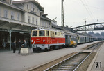 Zug der Bregenzerwaldbahn mit ÖBB 2095.11 im Bahnhof Bregenz. (26.07.1969) <i>Foto: Will A. Reed</i>