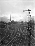 Stimmungsvoller Blick auf die Gleisanlagen und badischen Signale des alten Heidelberger Hauptbahnhofs. (1934) <i>Foto: Adam Raisch</i>