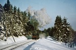 Wintermärchen im Thüringer Wald mit der nach Ernstthal einfahrenden 95 0041 vor P 18003 nach Sonneberg. (07.01.1978) <i>Foto: Wolfgang Bügel</i>