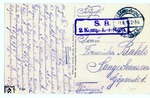 Rückseite der Postkarte vom Bahnhof Amagne-Luquy (Bild-Nr. 17756). Das Postkartenmotiv wurde "militärisch zensiert und zum freien Verkehr zugelassen", so der "amtliche" Hinweis auf der Karte. Abgestempelt wurde die Feldpostkarte am 11. Juni 1916. (1916) <i>Foto: Slg. Johannes Glöckner</i>