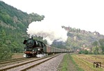 Nur freitags kam eine Leipziger 03 mit der Zugleistung des D 505/506 ins Saaletal bis Saalfeld. Am 11. Mai 1978 war dies 03 2254, die hier mit D 505 unterhalb der Dornburger Schlösser abgepasst wurde. (11.05.1978) <i>Foto: Joachim Bügel</i>