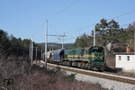 SZ 664-114 mit einem Güterzug Richtung Borovnica nahe der Ortschaft Gorice pri Famljah. (09.03.2014) <i>Foto: Stefan Jurasovits   </i>
