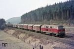 216 101 mit einem Güterzug Richtung Gerstungen/DDR bei Hönebach. (27.03.1973) <i>Foto: Wolfgang Bügel</i>